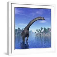 Brachiosaurus Dinosaur in a Tropical Climate-null-Framed Art Print