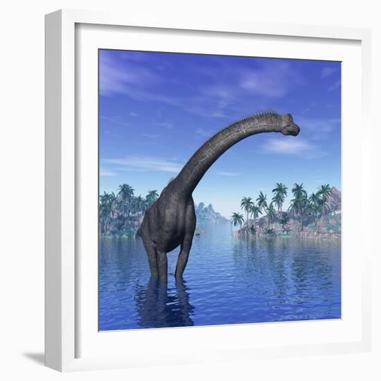 Brachiosaurus Dinosaur in a Tropical Climate-null-Framed Art Print