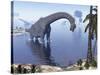 Brachiosaurus Dinosaur Walking in Water by Morning Light-null-Stretched Canvas