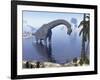 Brachiosaurus Dinosaur Walking in Water by Morning Light-null-Framed Art Print