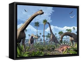 Brachiosaurus Dinosaurs, Artwork-Roger Harris-Framed Stretched Canvas