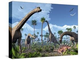 Brachiosaurus Dinosaurs, Artwork-Roger Harris-Stretched Canvas