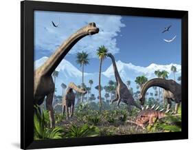 Brachiosaurus Dinosaurs, Artwork-Roger Harris-Framed Photographic Print