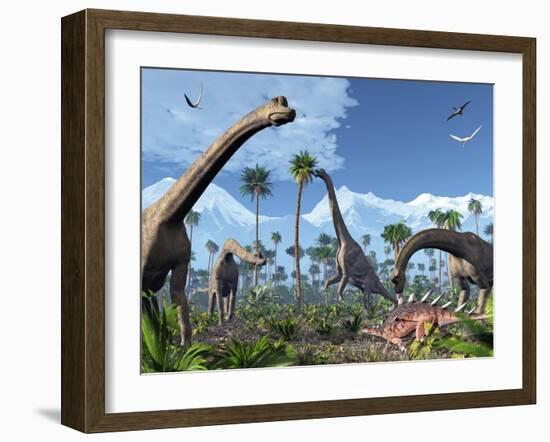 Brachiosaurus Dinosaurs, Artwork-Roger Harris-Framed Photographic Print