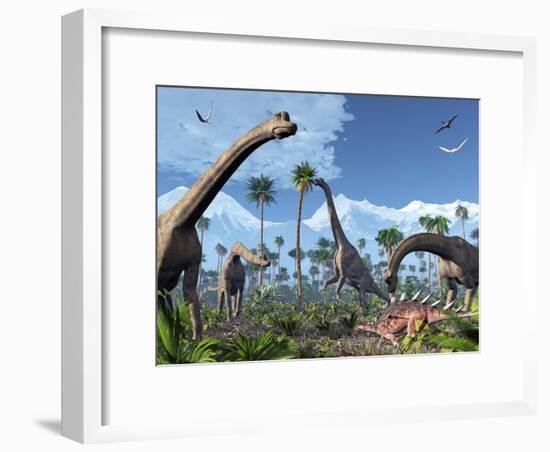 Brachiosaurus Dinosaurs, Artwork-Roger Harris-Framed Photographic Print