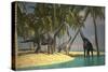 Brachiosaurus Dinosaurs Grazing at the Water's Edge-null-Stretched Canvas