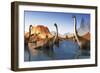 Brachiosaurus Dinosaurs Grazing in a Prehistoric Lake-Stocktrek Images-Framed Art Print