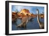 Brachiosaurus Dinosaurs Grazing in a Prehistoric Lake-Stocktrek Images-Framed Art Print