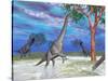 Brachiosaurus Dinosaurs Grazing on Trees-null-Stretched Canvas