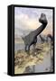 Brachiosaurus Dinosaurs Near Water with Reflection by Sunset and Full Moon-null-Framed Stretched Canvas