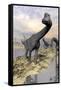 Brachiosaurus Dinosaurs Near Water with Reflection by Sunset and Full Moon-null-Framed Stretched Canvas