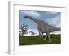 Brachiosaurus Dinosaurs Walking in an Open Field-null-Framed Art Print