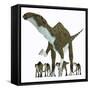 Brachylophosaurus with Offspring-Stocktrek Images-Framed Stretched Canvas