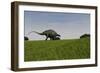 Brachytrachelopan Walking across Prehistoric Grasslands-null-Framed Art Print