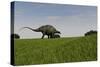 Brachytrachelopan Walking across Prehistoric Grasslands-null-Stretched Canvas