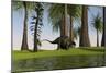 Brachytrachelopan Walking Along the Edge of a Swamp-null-Mounted Art Print