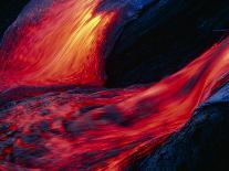 Lava Flowing Down Cliff Into the Ocean-Brad Lewis-Photographic Print
