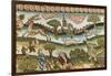 Bradford Table Carpet, Hounds Chasing a Stag, Embroidered on Linen Canvas, 16th Century-null-Framed Giclee Print