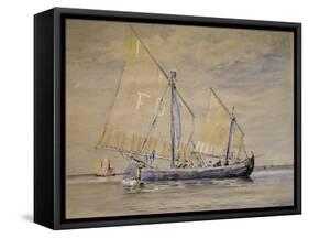 Bragozzo, Fishing Boat from Adriatic, 1882, Watercolor by Antonio Naccari, Italy-null-Framed Stretched Canvas