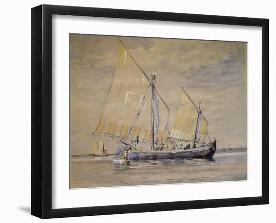 Bragozzo, Fishing Boat from Adriatic, 1882, Watercolor by Antonio Naccari, Italy-null-Framed Giclee Print