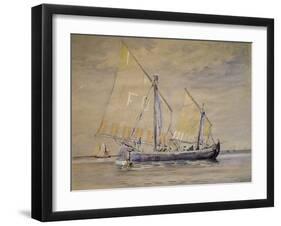 Bragozzo, Fishing Boat from Adriatic, 1882, Watercolor by Antonio Naccari, Italy-null-Framed Giclee Print