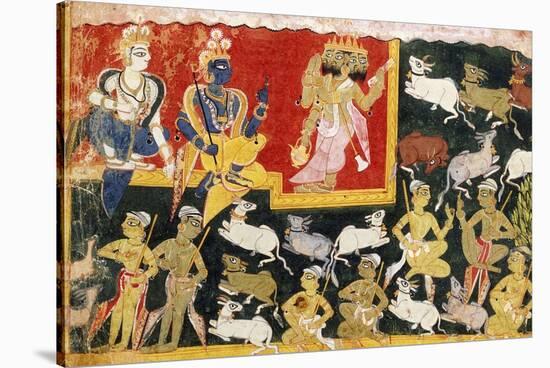 Brahma Offering Homage to Krishna as the Incarnation of Vishnu, C.1540-1575-null-Stretched Canvas