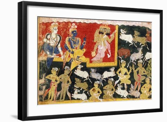 Brahma Offering Homage to Krishna as the Incarnation of Vishnu, C.1540-1575-null-Framed Giclee Print