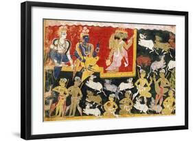 Brahma Offering Homage to Krishna as the Incarnation of Vishnu, C.1540-1575-null-Framed Giclee Print