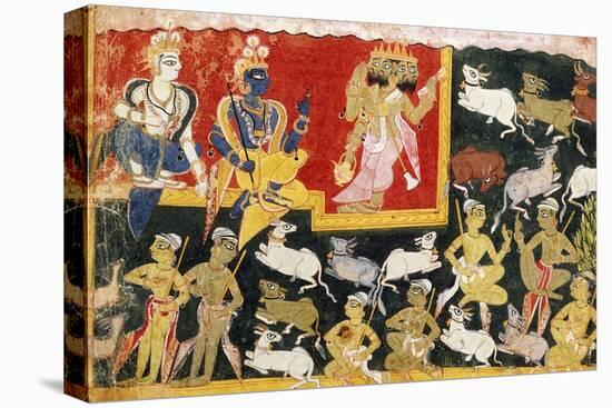 Brahma Offering Homage to Krishna as the Incarnation of Vishnu, C.1540-1575-null-Stretched Canvas