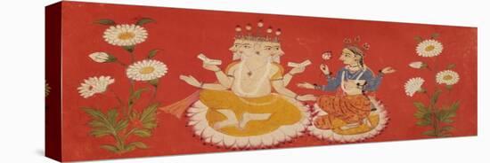 Brahma Seated with Saraswati Brahma Holding Four Vedas and Saraswai Clutching Lotus Petal, c.1650-null-Stretched Canvas