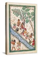 Brahmins bless the water. Drawing of Indian subject commissioned by Niccolao Manucci 18th c.-null-Stretched Canvas