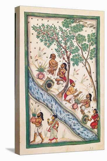 Brahmins bless the water. Drawing of Indian subject commissioned by Niccolao Manucci 18th c.-null-Stretched Canvas