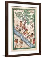 Brahmins bless the water. Drawing of Indian subject commissioned by Niccolao Manucci 18th c.-null-Framed Art Print