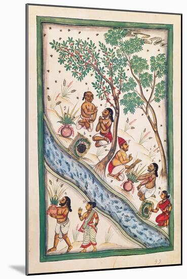 Brahmins bless the water. Drawing of Indian subject commissioned by Niccolao Manucci 18th c.-null-Mounted Art Print