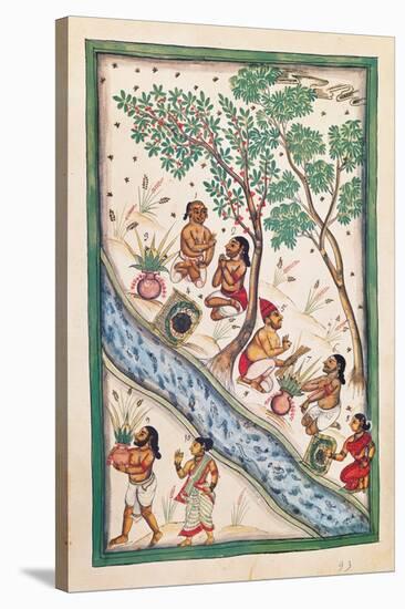 Brahmins bless the water. Drawing of Indian subject commissioned by Niccolao Manucci 18th c.-null-Stretched Canvas