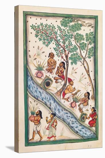 Brahmins bless the water. Drawing of Indian subject commissioned by Niccolao Manucci 18th c.-null-Stretched Canvas