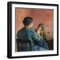 Braiding Her Hair, C.1888 (Oil on Canvas)-Christian Krohg-Framed Giclee Print