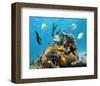 Brain Coral With Tropical Fish-null-Framed Art Print