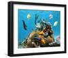 Brain Coral With Tropical Fish-null-Framed Art Print