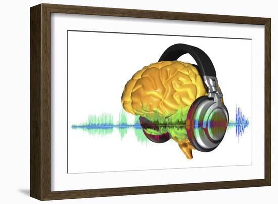 Brain with Headphones, Artwork-PASIEKA-Framed Photographic Print