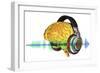 Brain with Headphones, Artwork-PASIEKA-Framed Photographic Print