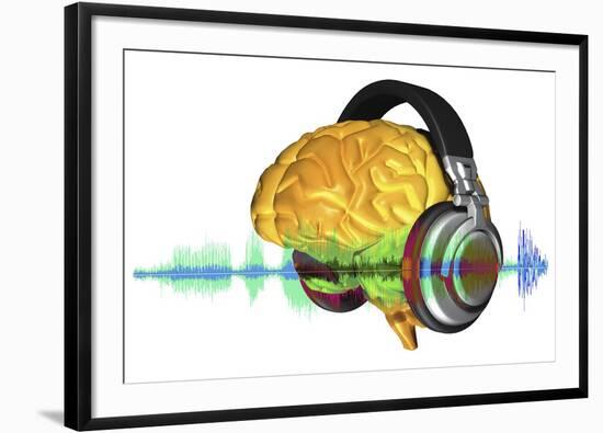 Brain with Headphones, Artwork-PASIEKA-Framed Photographic Print