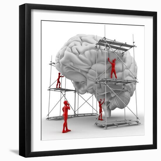 Brain with Workers, Mental Health-PASIEKA-Framed Premium Photographic Print