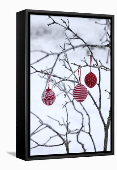 Branch in Winter with Christmas Bulbs, Cord Sample-Andrea Haase-Framed Stretched Canvas