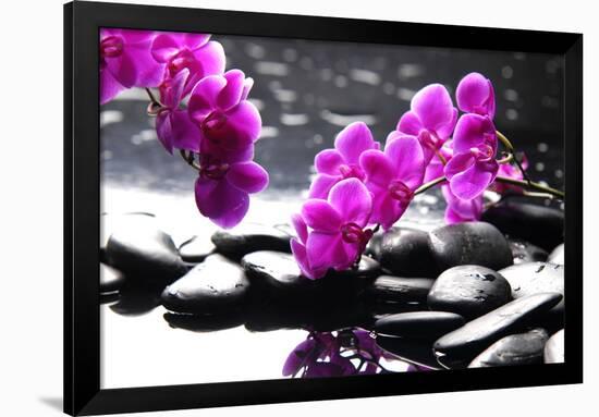 Branch Purple Orchid Flower With Therapy Stones-crystalfoto-Framed Premium Photographic Print