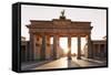 Brandenburg Gate (Brandenburger Tor) at sunrise, Platz des 18 Marz, Berlin Mitte, Berlin, Germany-Markus Lange-Framed Stretched Canvas