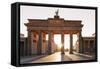 Brandenburg Gate (Brandenburger Tor) at sunrise, Platz des 18 Marz, Berlin Mitte, Berlin, Germany-Markus Lange-Framed Stretched Canvas