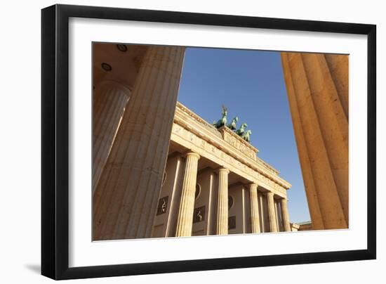 Brandenburg Gate (Brandenburger Tor) at sunrise, Quadriga, Berlin Mitte, Berlin, Germany, Europe-Markus Lange-Framed Photographic Print