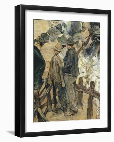 Branding of Young Bulls in Maremma, Circa 1887-Giovanni Fattori-Framed Giclee Print