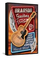 Branson, Missouri - Acoustic Guitar Music Shop-Lantern Press-Framed Stretched Canvas